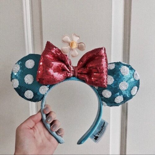 Polka Dot Sun Flower Bow Minnie Ears Sequins Disneyland Disney Parks Headband - Picture 1 of 11