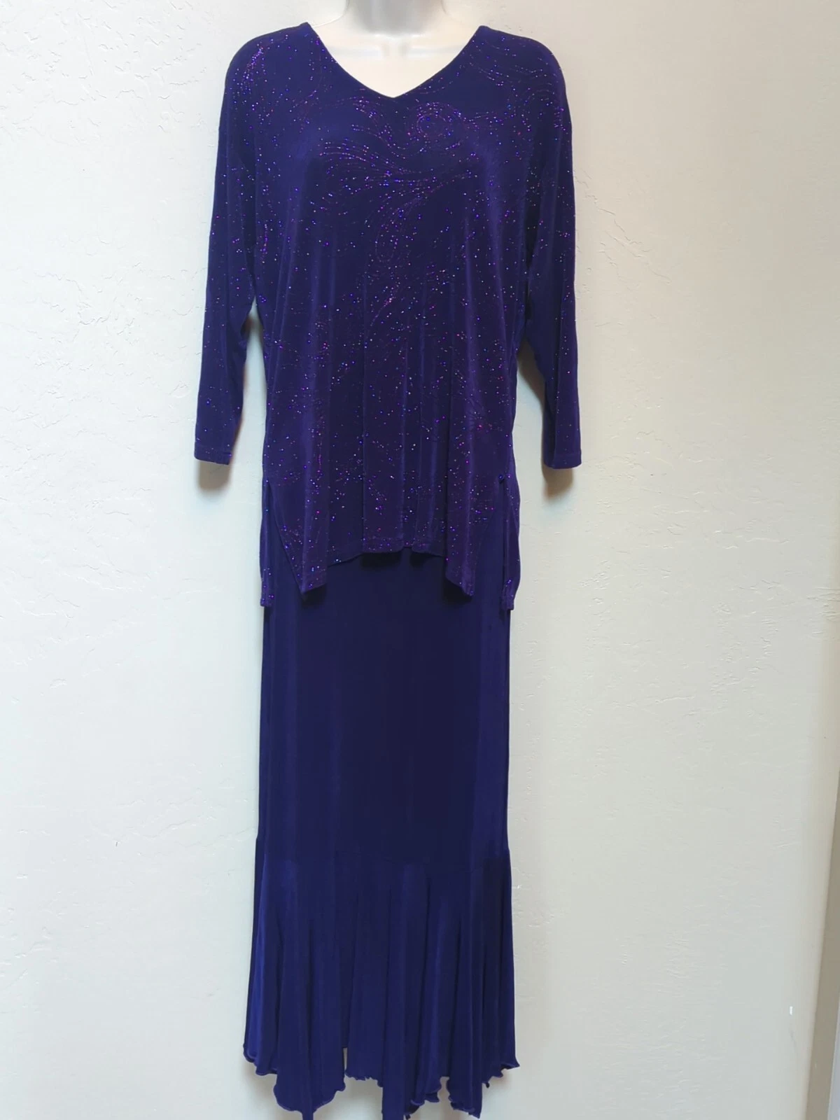 Vintage 2 Piece Formal Wear A touch Of Class Paisley Glitter Purple Sz L/XL