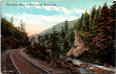 Postcard 1924 Green River Train Tracks Cascade Mountains Oregon D172
