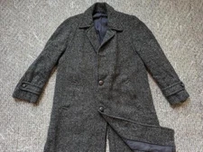 vintage 1950s overcoat TWEED nubby fleck 42 charcoal WOOL top coat HOLLYWOOD