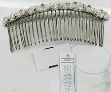 Elegant Silver Plated Hair Comb Swarovski Crystals faux Pearls Bridal $49 NEW