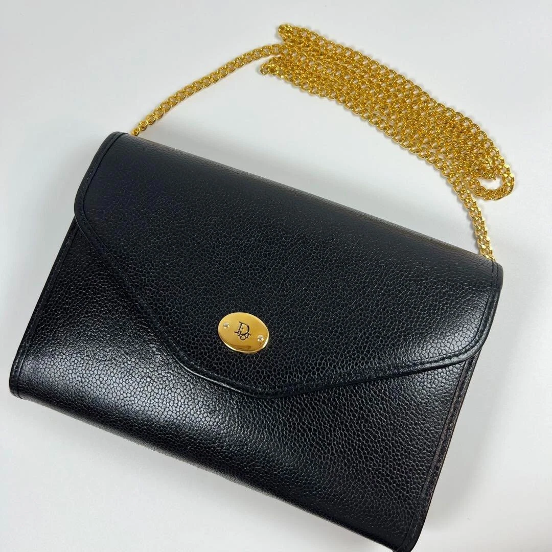 Sac bandoulière Christian Dior cuir noir logo VINTAGE chaîne simple 202411M