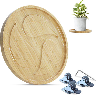 Bamboo Rolling Plant Caddy for Plants - Plant Caddy with Wheels - Water Resistan