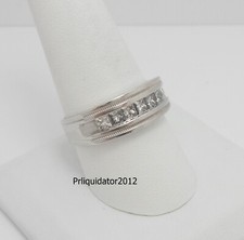 1CT MENS NATURAL PRINCESS DIAMOND WEDDING BAND BRIDAL RING 14K WHITE GOLD