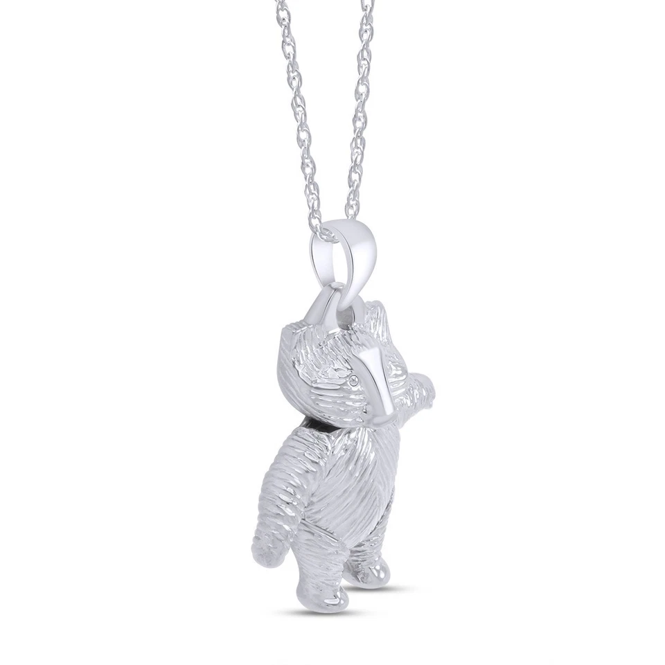 Movable Teddy Bear Pendant 18" Necklace For Womens 14K White Gold Plated Silver - Image 3 of 4