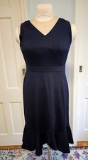 NWT Talbots Navy Blue Sleeveless V Neck Dress Ruffle Hem Work Size 6 Petite 6P