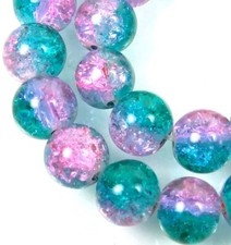 8mm Czech Glass Crackle Cracked Round Beads - Teal / Pink 50 15.5"