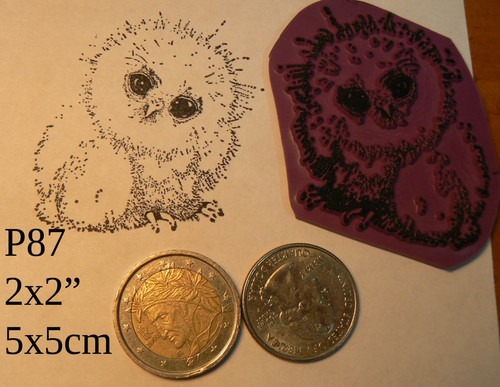 P87 Owlet, hand drawn owl bird rubber stamp WM - Picture 2 of 2