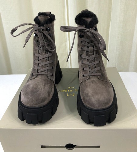 NEW MARC FISHER Happier Lace-Up Faux Fur Lug Sole Combat Boot US 7.5 Medium Gray - Picture 7 of 18