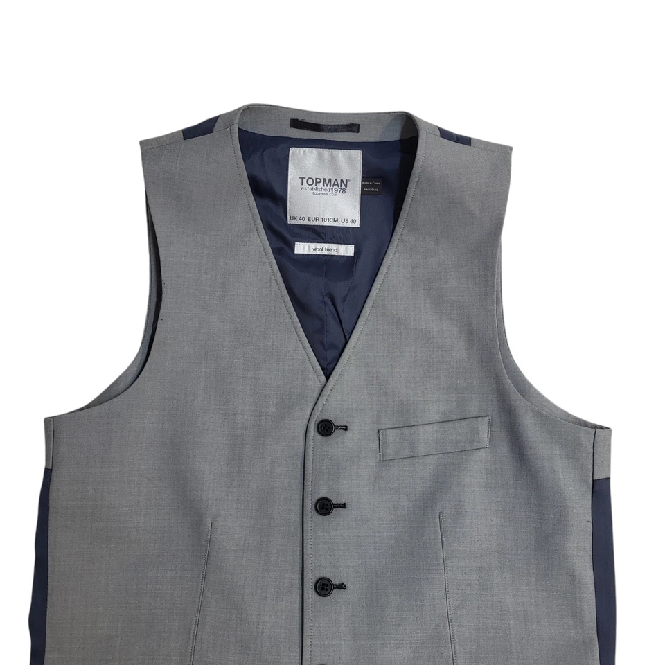 Topman Grey 3 Pocket Smart Formal Waistcoat Men's M 39'' - Image 2 of 4