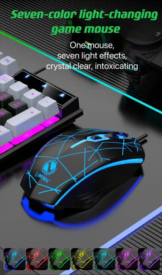 Wired Gaming Keyboard and Mouse Set Rainbow LED 104 Key USB illuminated light up - Image 3 of 4