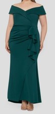 Xscape Women Green Off the Shoulder Scuba Crepe Dress Plus Size 10