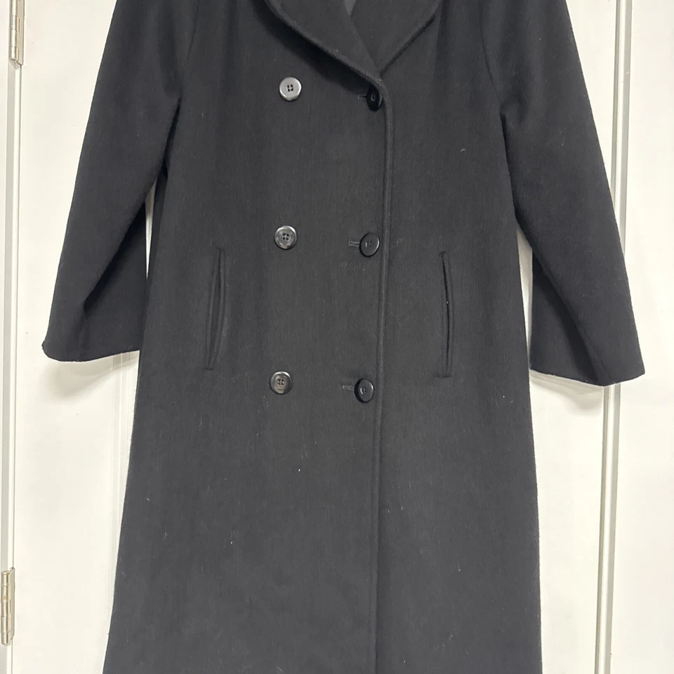 Abrigo largo largo de doble botonadura Charles Klein para mujer de mezcla de lana negro Foto 3 de 4