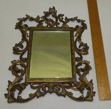 Vtg ROCOCO Cast Iron Picture FRAME Mirror w/ Easel Back Antique Ornate Gold Gilt