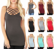 Womens Front Criss Cross Seamless Cami Long Tank Top Spaghetti Strap Shirt
