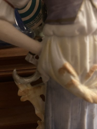 Antique Porcelain Bisque Statue Farmers Wife & Sickle Grain Sun Hat Germany - Picture 6 of 11
