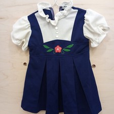 Kid's Vintage Pleated Dress With Embroidered Flower.