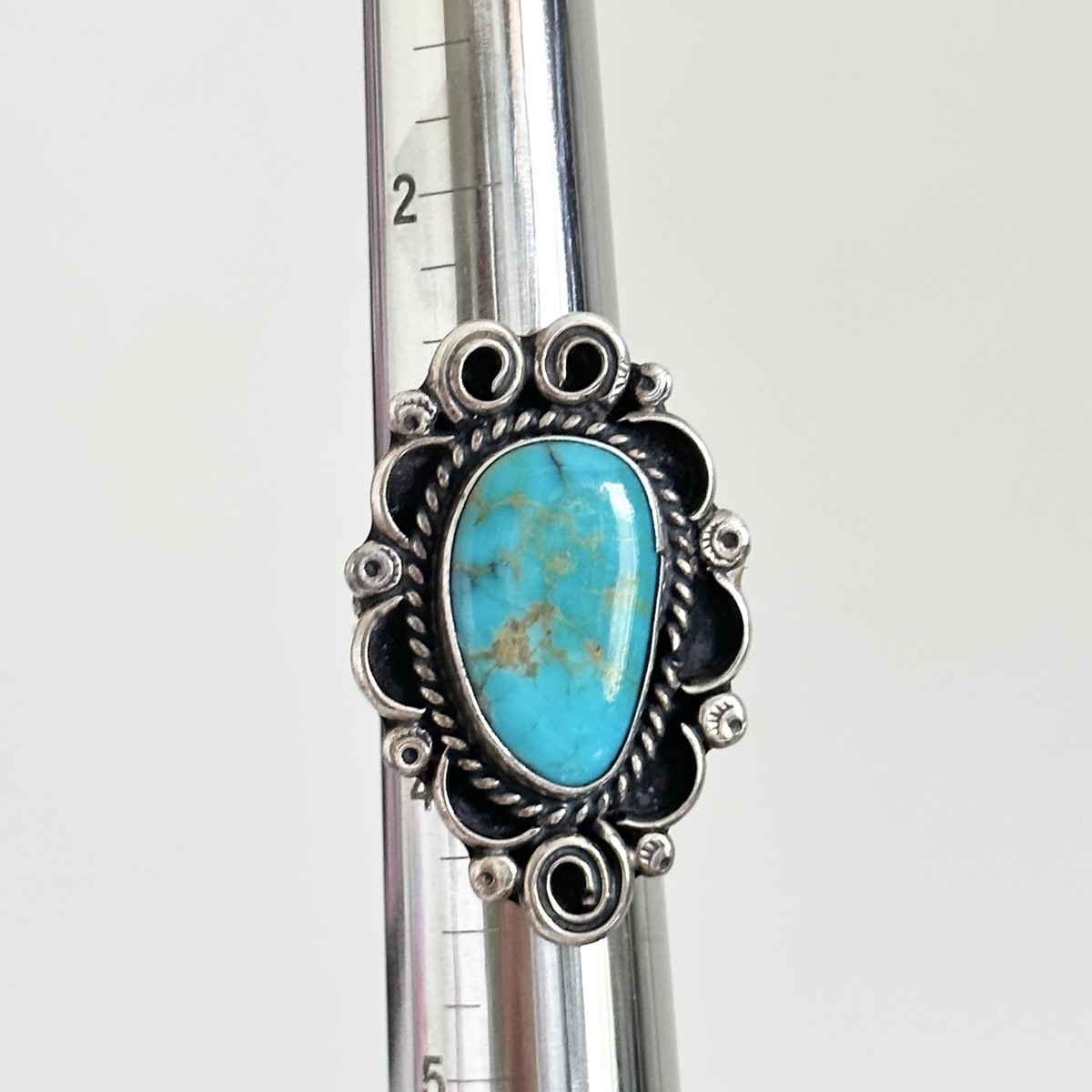 Vintage 925 Sterling Silver Large Turquoise Stone Pinky Band Ring