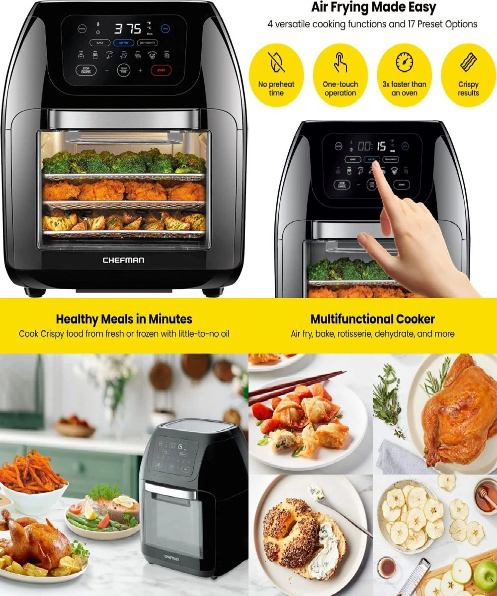 Chefman Black Air Fryer Oven 1700W Touch Control Programmable