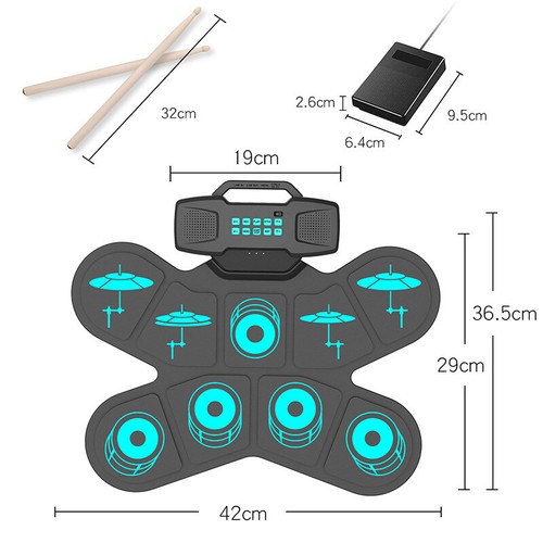 AU Electronic Drum Kids 9Pads Practice Drum Pads Roll-up Electric Drum Kit Gifts - Picture 2 of 14