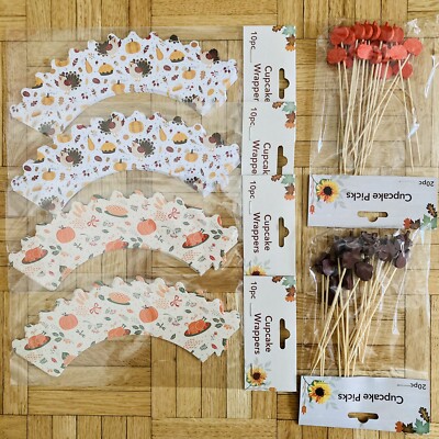 Thanksgiving Fall Pumpkin Acorn Cupcake Wrapper Cocktail Food Cake Picks Eco