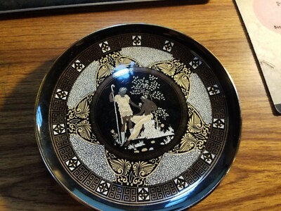 Vintage 24 k gold decorative Hand Painted Black Plate From Greece from hellas