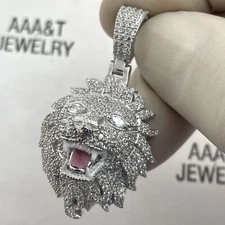 925  Solid Sterling Silver Cubic Zirconia Lion Pendant