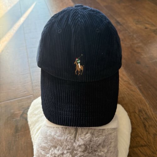 Polo Ralph Lauren Corduroy Ball Cap Hat ONE SIZE Navy Multi pony