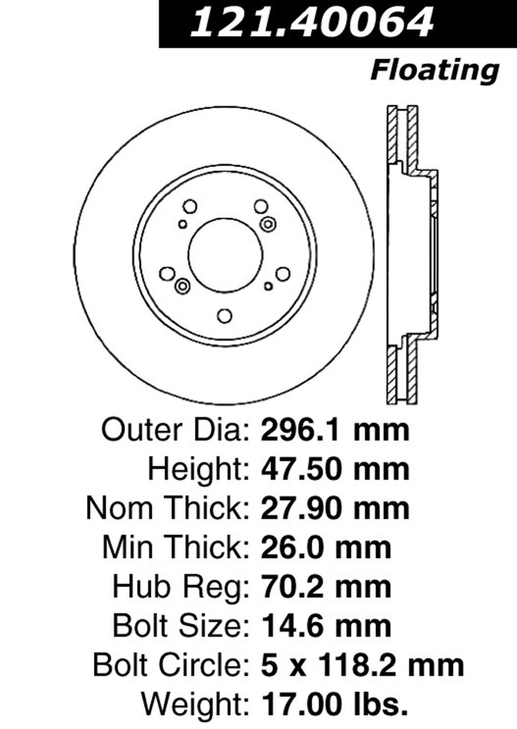 Centric Parts 121.40064 CTek Standard Brake Rotor For 0510 Honda