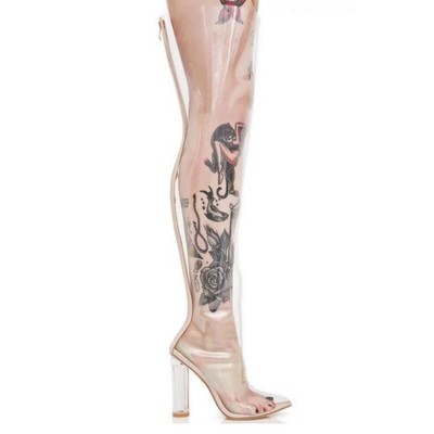 clear thigh high heels