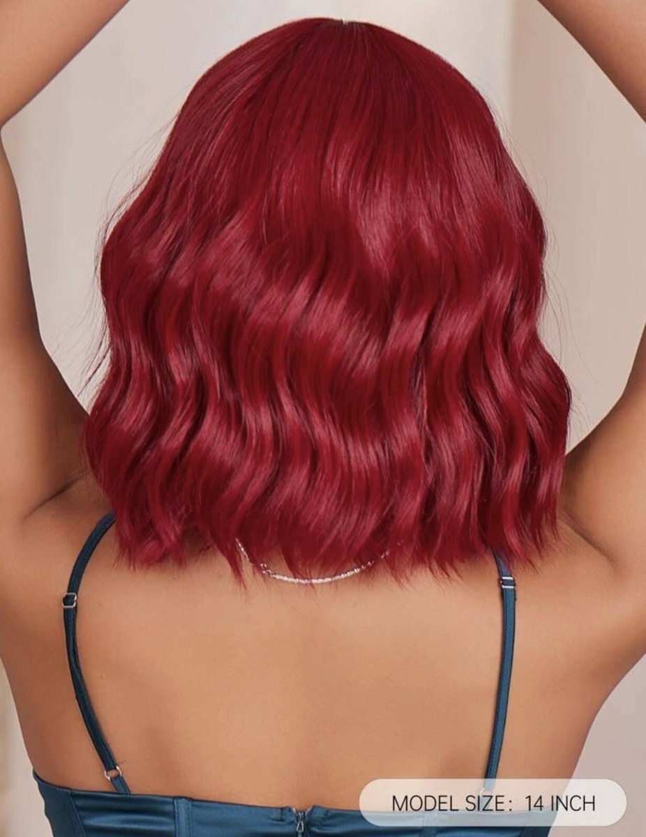 Perruque Synthétique Longue Bouclée Rouge - 65cm, Avec Bonnet, Taille Moyenne