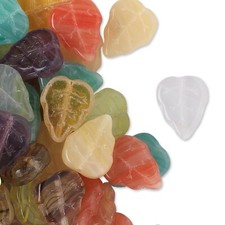 Mixed Colors Preciosa Czech Glass 12x10mm Carved Flat Leaf Beads Mix 10 pcs