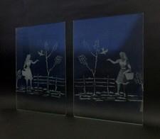 ✅ ANTICA COPPIA VETRATE ARTISTICHE VETRO FIGURE MOLATE EPOCA 900 ANTIQUE - 4330