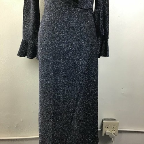 Free People Women's Dress One More Time Shimmer Midi Wrap Dress Navy Blue Small - Picture 9 of 12