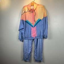 Vintage Le Coq Sportif Silk Tracksuit Set Blue Sunset Colorblock Womens Large