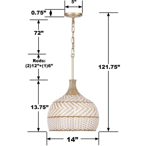 Crystorama ZAN-9003-SG Zanzibar 3 Light 14 inch Soft Gold Pendant Ceiling Light - Picture 2 of 4
