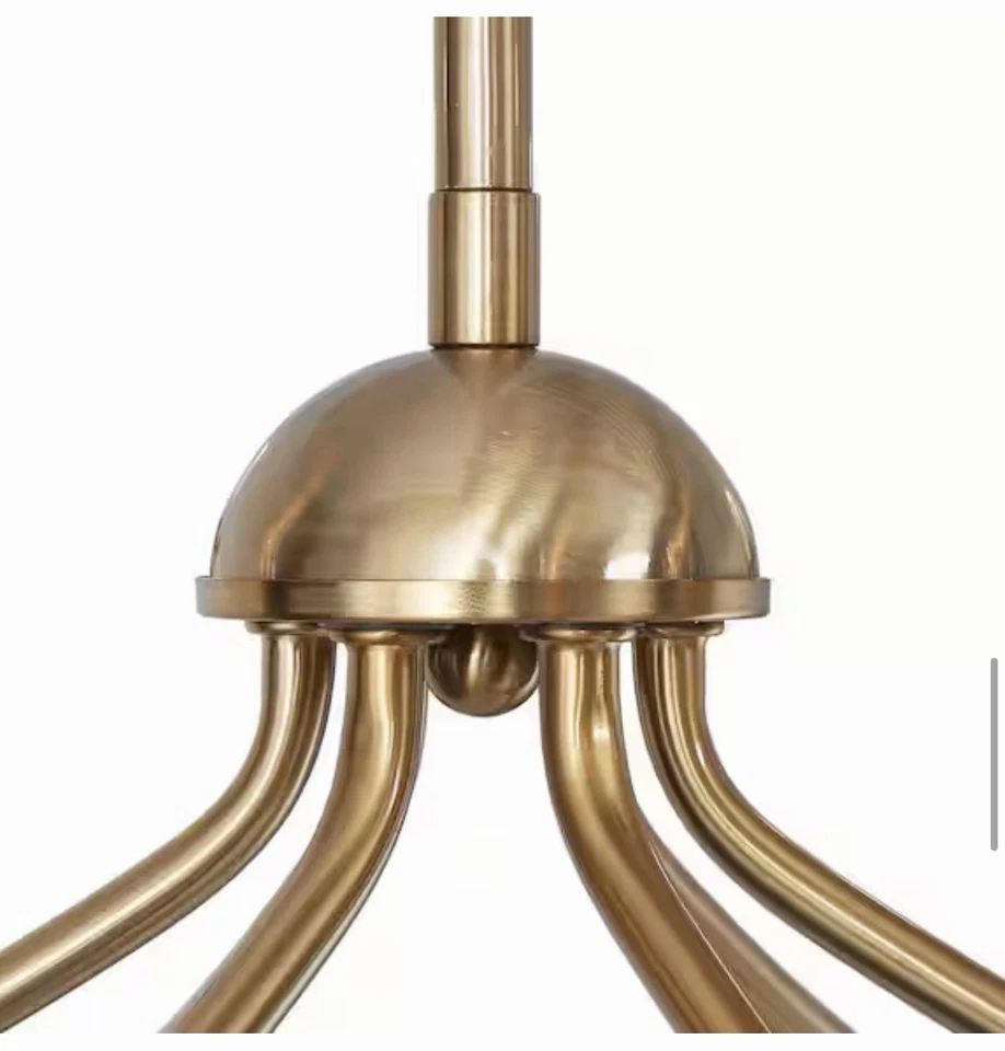 Lámpara de araña lineal de latón enchapado de transición LNC 6 luces cono blanco tonos de tela Foto 2 de 4