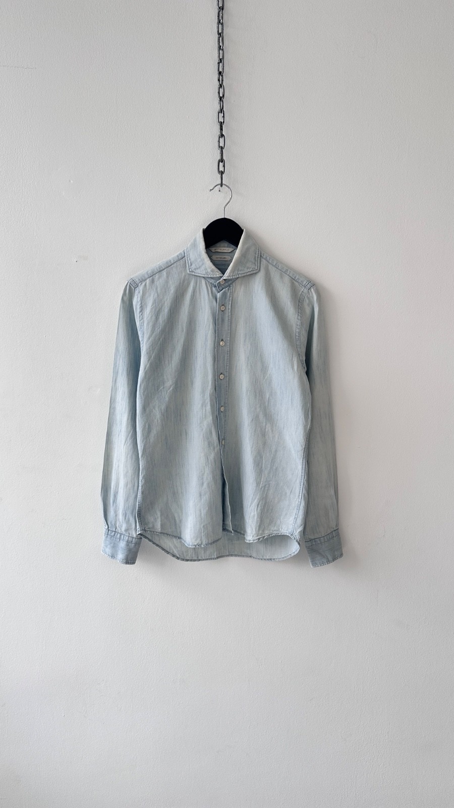 Suitsupply Shirt Mens 38 15 Light Blue Cotton Linen Blend Slim Fit Long Sleeve