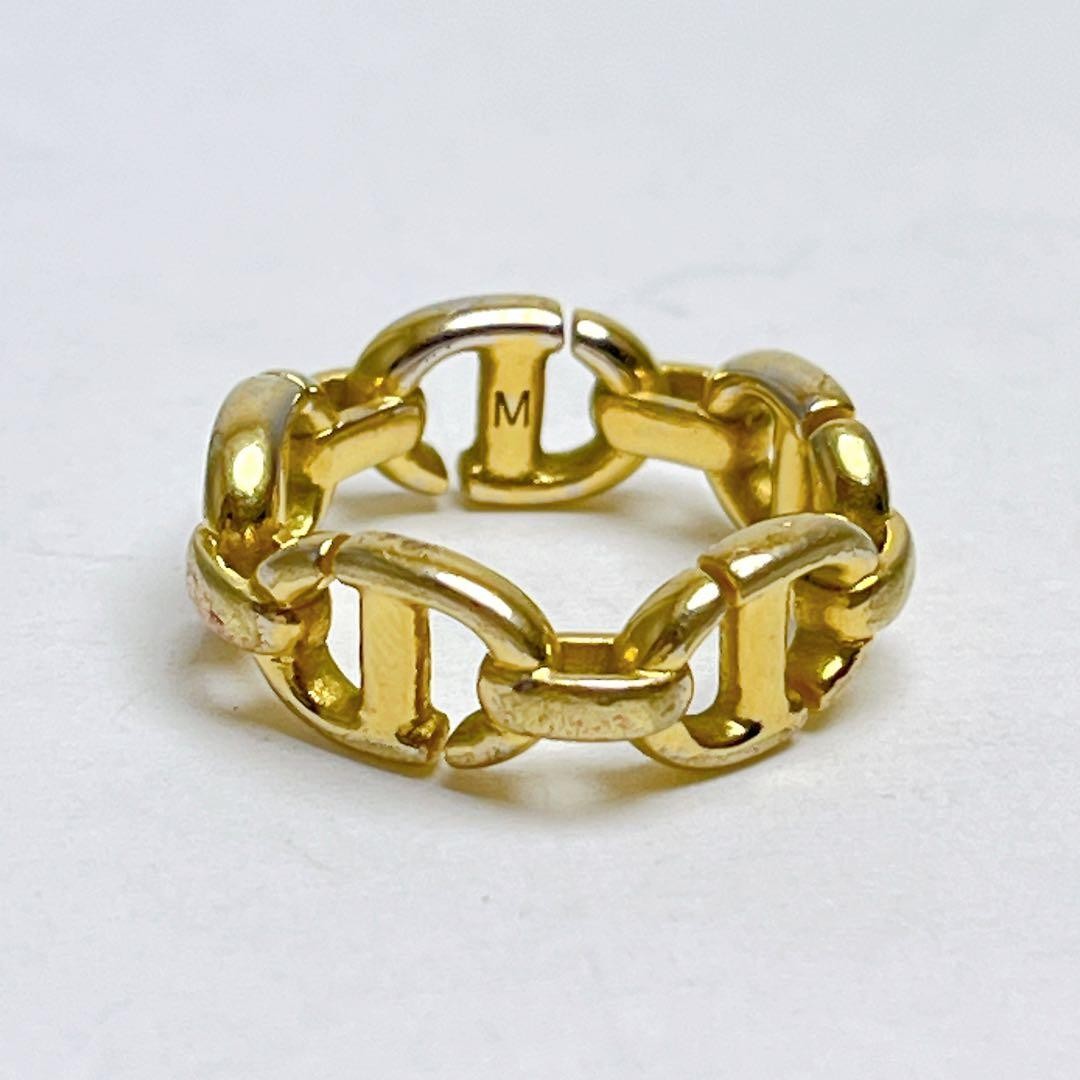 Christian Dior CD Navy Finger Ring Gold Plated Size US6.0 Jewelry