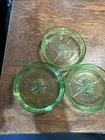 Vintage Federal bright Green Depression Glass Coaster 3 3/8" sunburst daisy/3