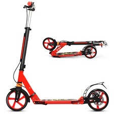 COSTWAY Kick Scooter Folding Scooter with Large 8" PU Wheels-Red