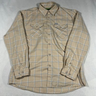 Dixxon Flannel Co The Canal Shirt Mens Large Tan Plaid D-Tech Button Down