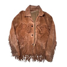 Vintage 1960s -70s Fringed Western Suede Leather Jacket M Brown Hippie Boho