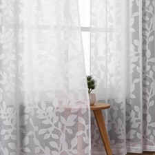 White Sheer Curtains 84 inches Long 2 Panels for Living Room, Jacquard Clip L...