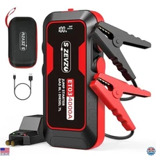 S ZEVZO ET03 4000A Car Jump Starter - 74Wh for 8.0L Gas & 7.0L Diesel Engines