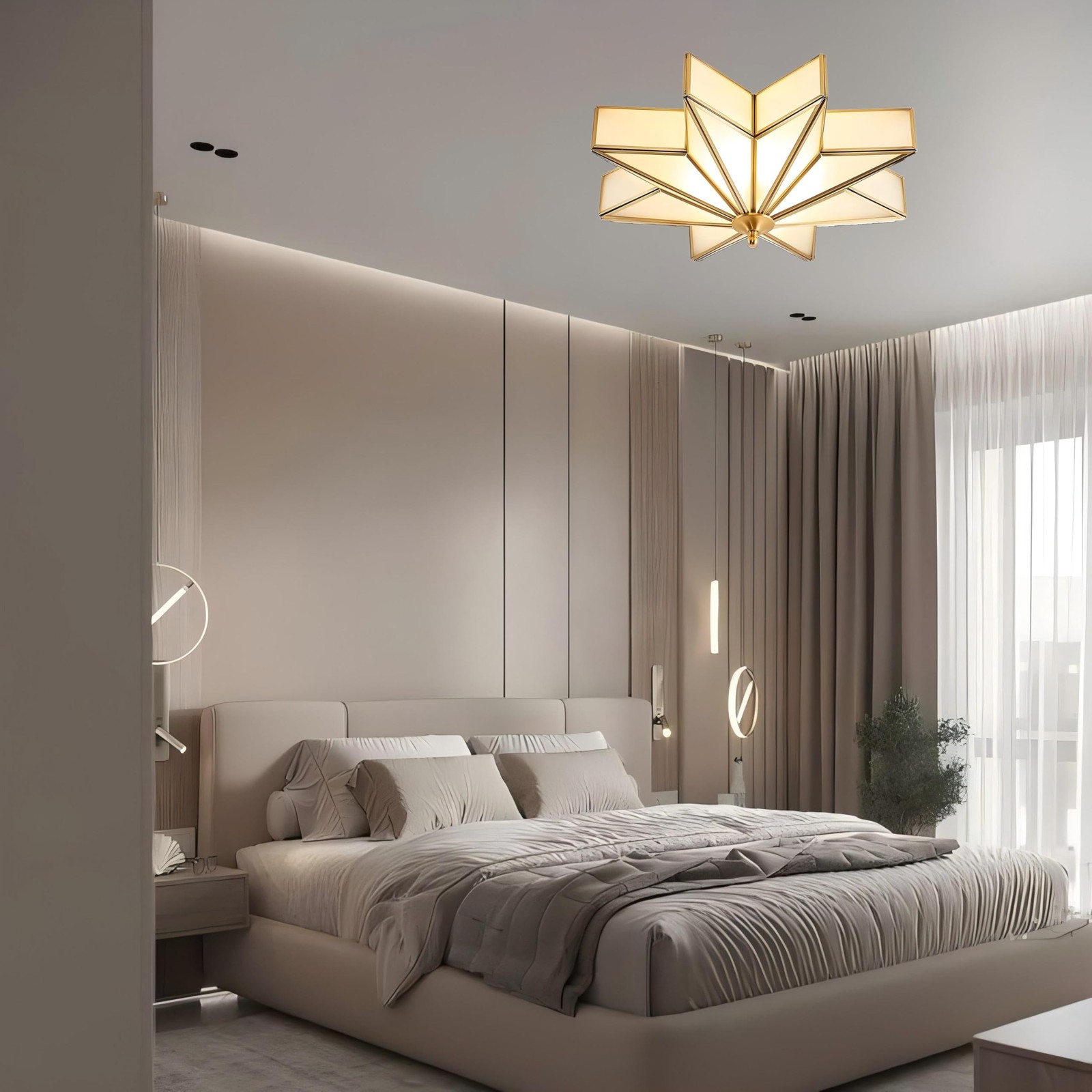 LIGHTLAND 19.7 Inch Flush Mount Star Ceiling Light, 4 Lights Brass ...