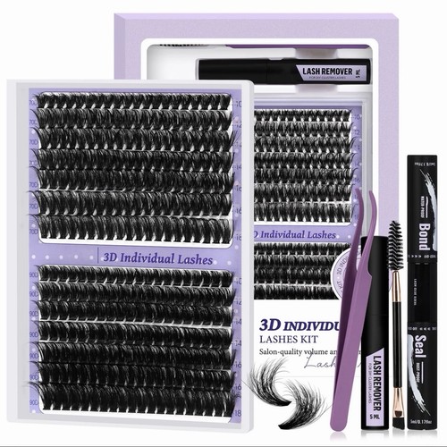 B&Q 3D Individual Lashes Kit Full Volume Black w/ Bond Seal Remover Tweezers