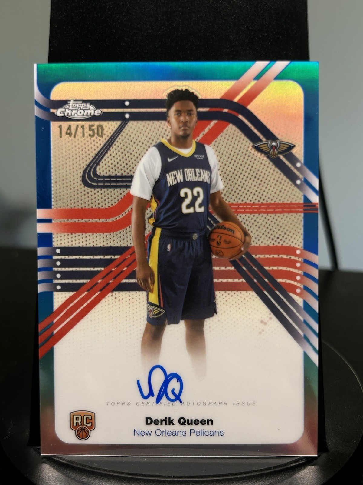 2025-26 Topps Chrome Derik Queen Next Stop RC Blue Refractor Auto #14/150