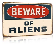 Smilelife Alien Gifts Vintage Alien Decor Beware of Aliens Funny Metal Sign f...