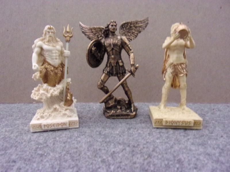3 Veronese Design Miniature Figurines Poseidon Dionysus St Michael  3 3/4" Tall